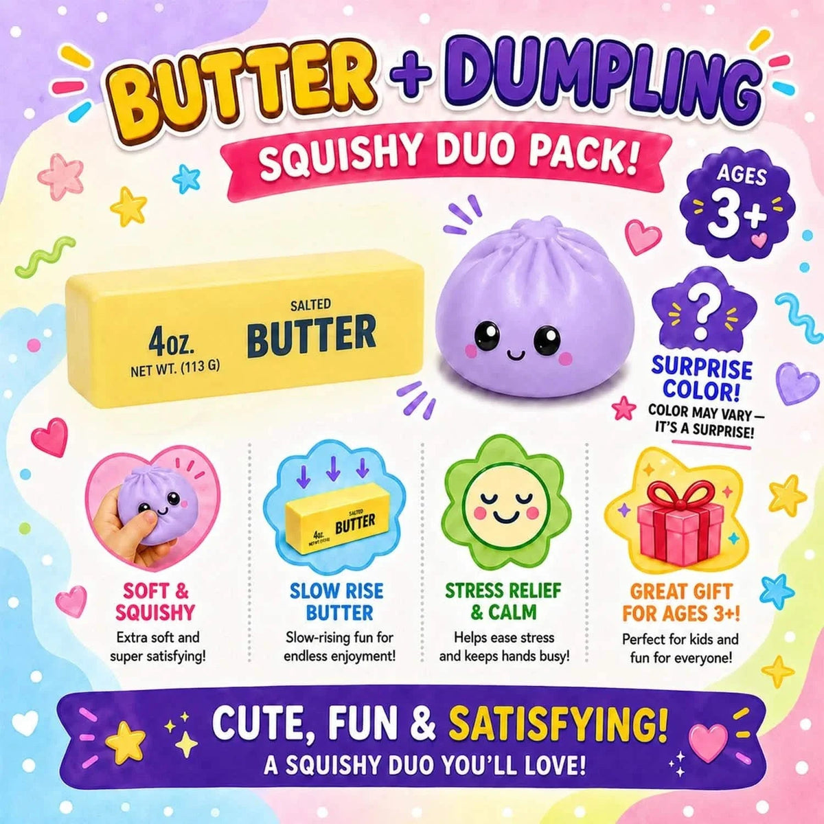 2-Pack: Squishy Dumpling & Butter Combo Pack – Slow Rising Fidget Toys - Viral Drop Club