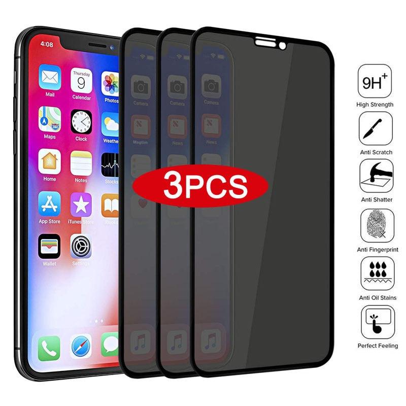 3Pcs Full Cover Black Edge Anti-spy Tempered Glass Private Screen Protector For iPhone 14 13 12 11 Pro MAX X XS Max XR 7 8 Plus Tempered Glass Full Glue Edge to Edge scratchproof Guard Screen Guard for iPhone - Viral Drop Club