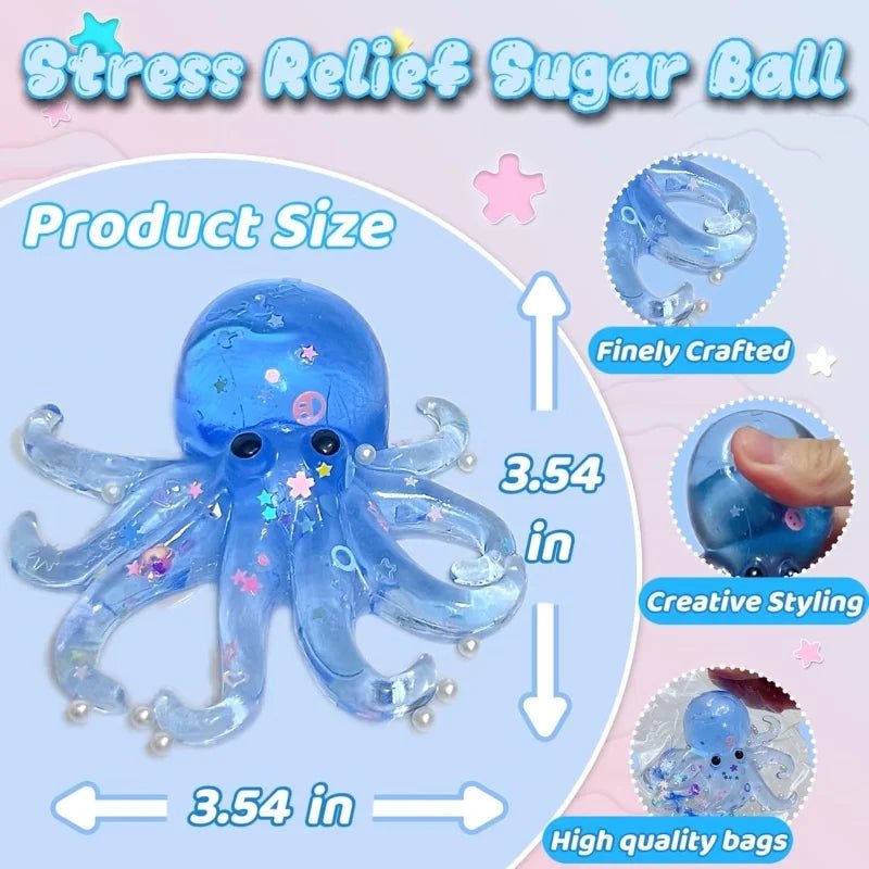 Glitter Octopus Taba Squishy Sugar Ball | Cute Animals Squeeze Fidget Sensory Toy - Viral Drop Club